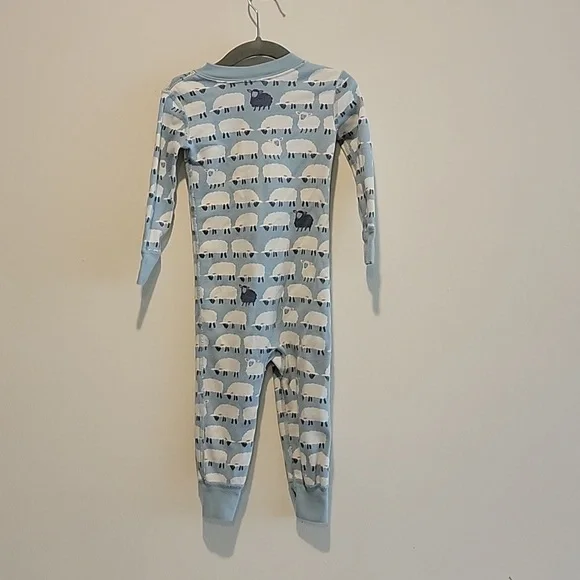 Hanna Andersson Organic Zip Pajamas in Blue Sheep Print 2T 85cm easter - Picture 2 of 8